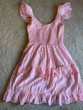 Girls Pink Ruffle Smocked Sundress